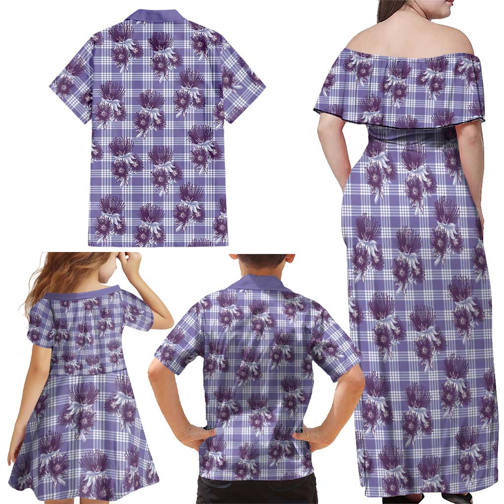 Purple Palaka Hawaii Family Matching Off Shoulder Maxi Dress and Hawaiian Shirt Hawaiian Lehua Blossoms LT05 - Polynesian Pride