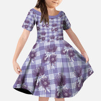 Purple Palaka Hawaii Family Matching Off Shoulder Short Dress and Hawaiian Shirt Hawaiian Lehua Blossoms LT05 Daughter's Dress Purple - Polynesian Pride