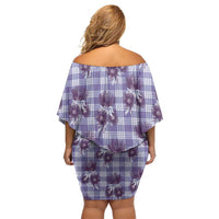 Purple Palaka Hawaii Family Matching Off Shoulder Short Dress and Hawaiian Shirt Hawaiian Lehua Blossoms LT05 - Polynesian Pride