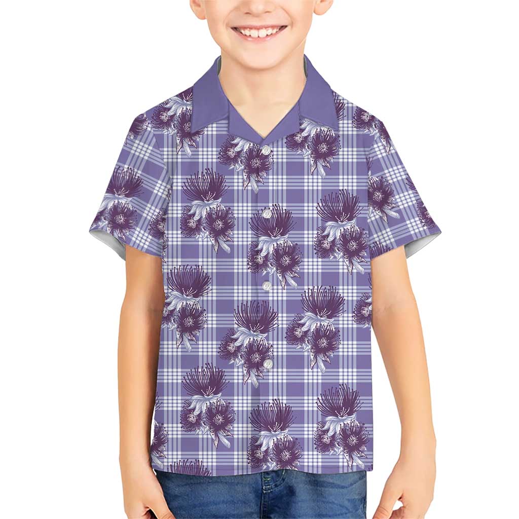 Purple Palaka Hawaii Family Matching Puletasi and Hawaiian Shirt Hawaiian Lehua Blossoms