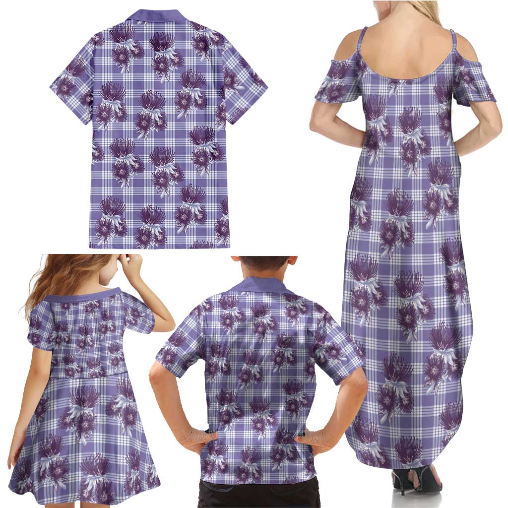 Purple Palaka Hawaii Family Matching Summer Maxi Dress and Hawaiian Shirt Hawaiian Lehua Blossoms LT05 - Polynesian Pride