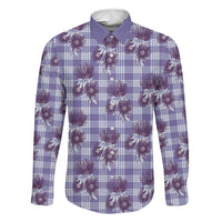 Purple Palaka Hawaii Family Matching Summer Maxi Dress and Hawaiian Shirt Hawaiian Lehua Blossoms LT05 Dad's Shirt - Long Sleeve Purple - Polynesian Pride