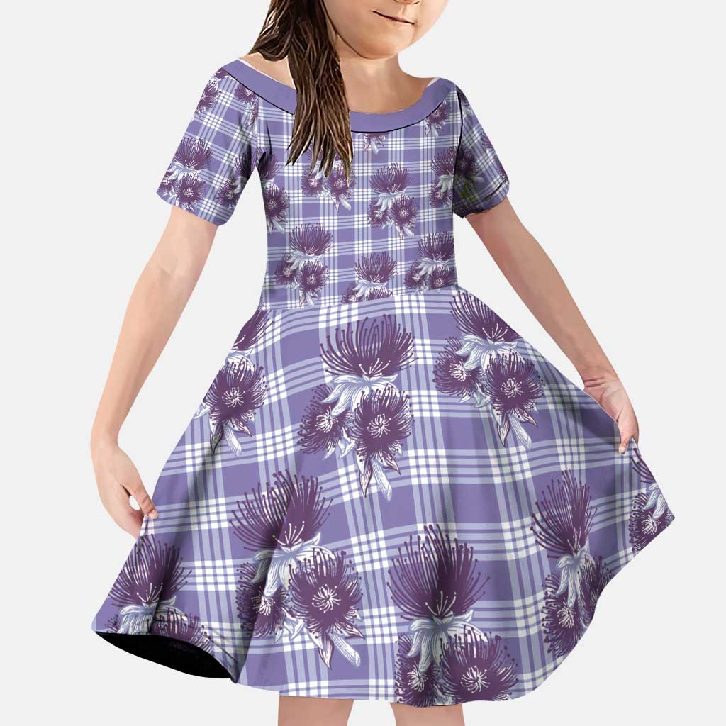 Purple Palaka Hawaii Family Matching Tank Maxi Dress and Hawaiian Shirt Hawaiian Lehua Blossoms LT05 Daughter's Dress Purple - Polynesian Pride