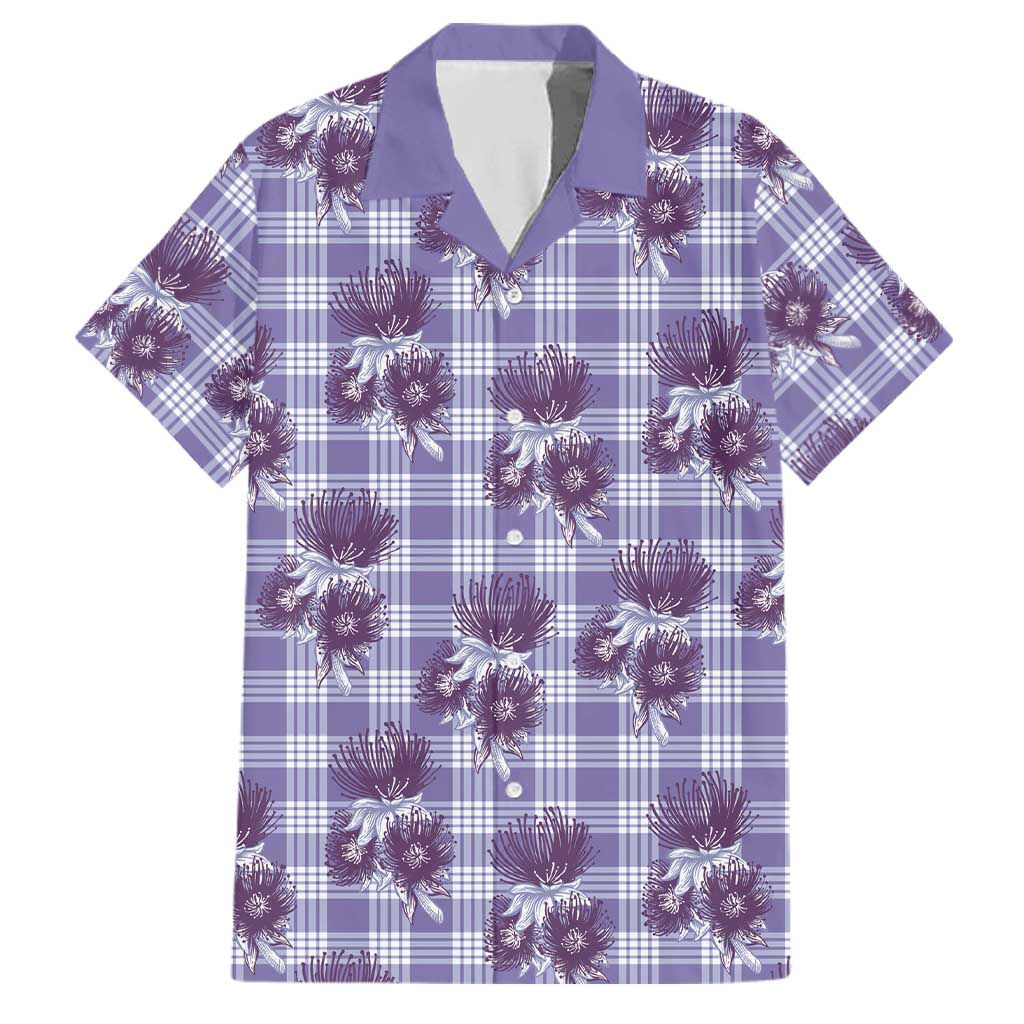 Purple Palaka Hawaii Family Matching Tank Maxi Dress and Hawaiian Shirt Hawaiian Lehua Blossoms LT05 Dad's Shirt - Short Sleeve Purple - Polynesian Pride