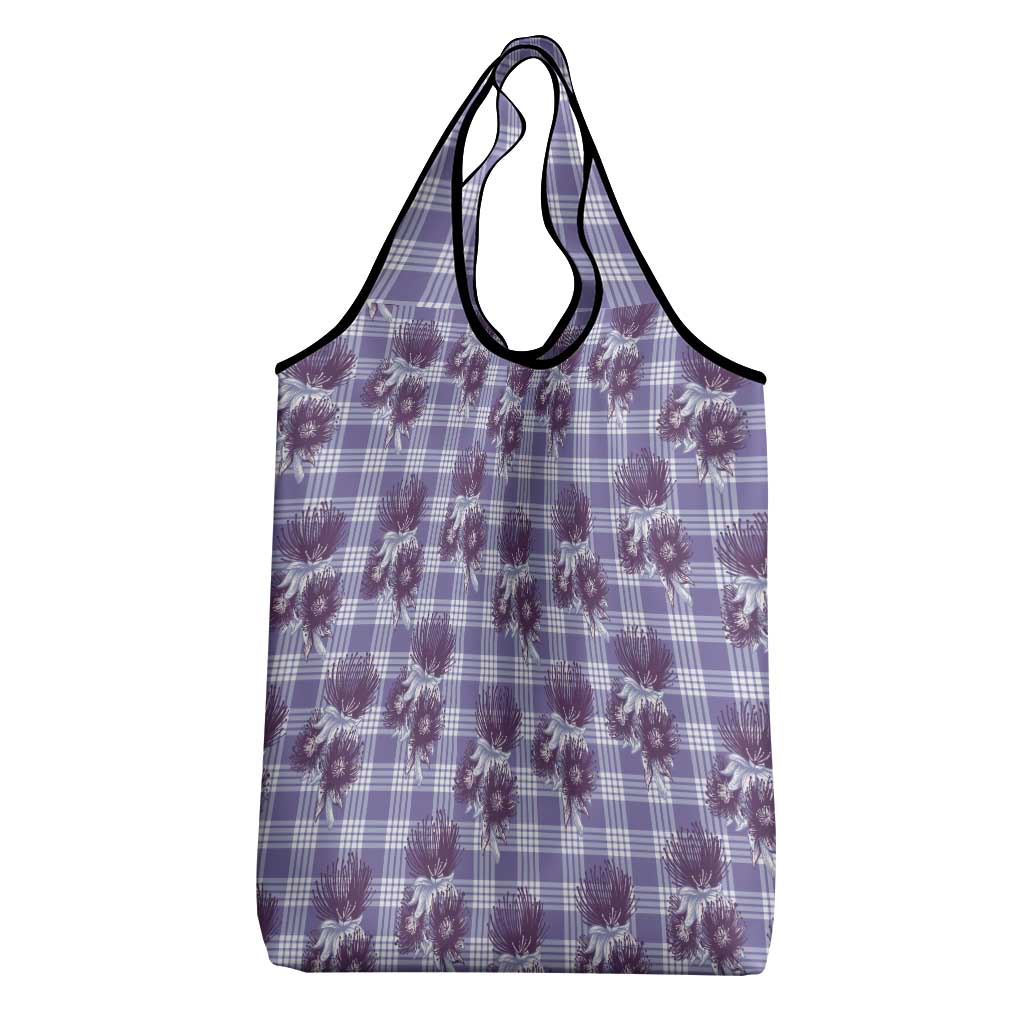 Purple Palaka Hawaii Grocery Bag Hawaiian Lehua Blossoms