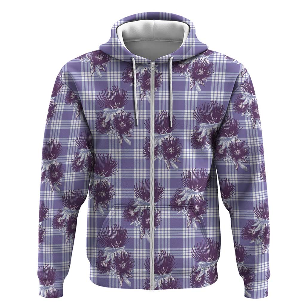 Purple Palaka Hawaii Hoodie Hawaiian Lehua Blossoms