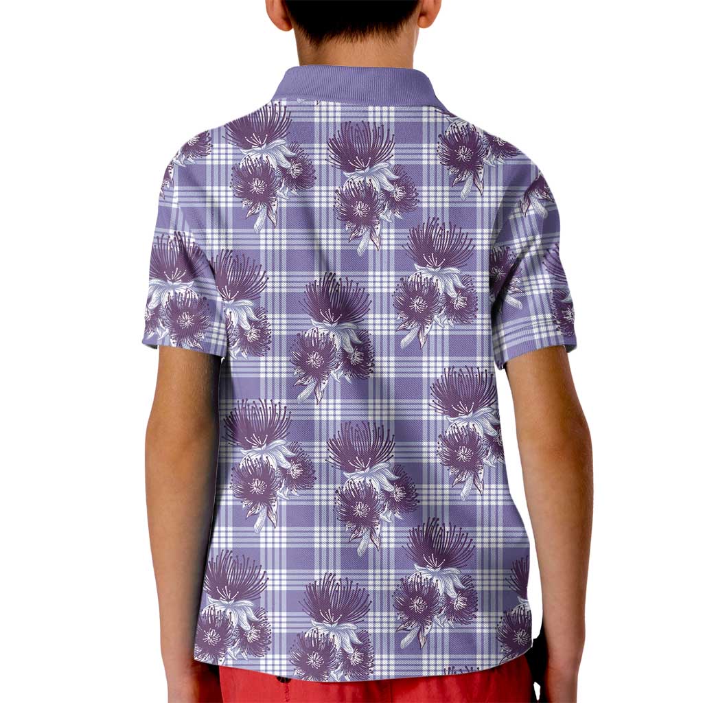 Purple Palaka Hawaii Kid Polo Shirt Hawaiian Lehua Blossoms