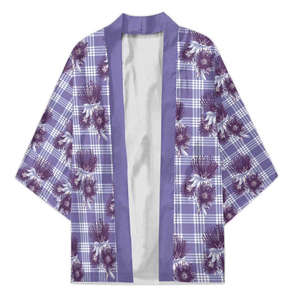 Purple Palaka Hawaii Kimono Hawaiian Lehua Blossoms