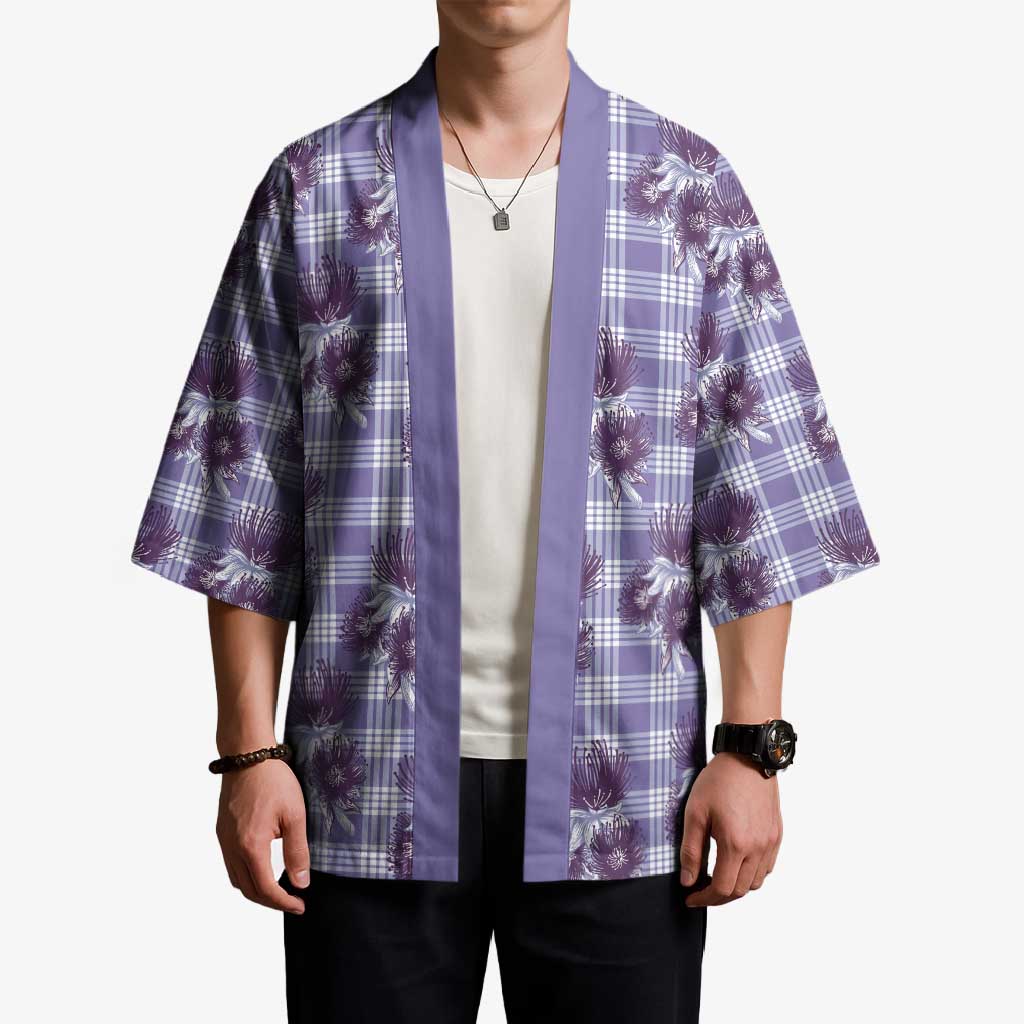Purple Palaka Hawaii Kimono Hawaiian Lehua Blossoms
