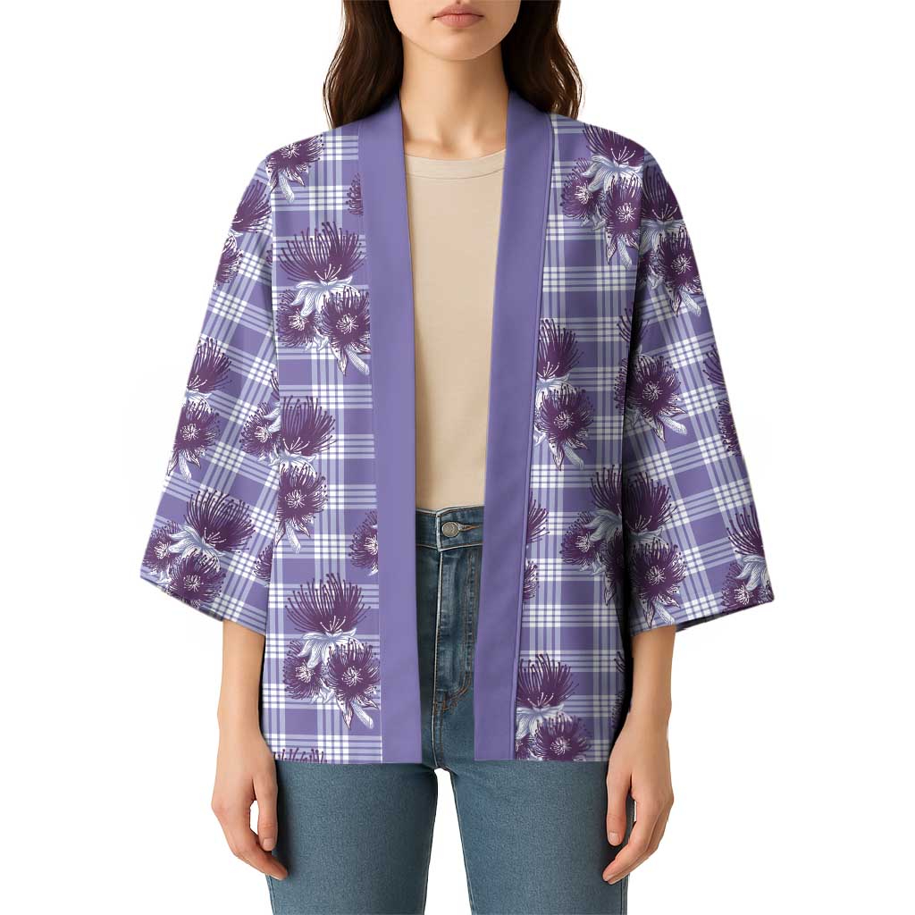 Purple Palaka Hawaii Kimono Hawaiian Lehua Blossoms