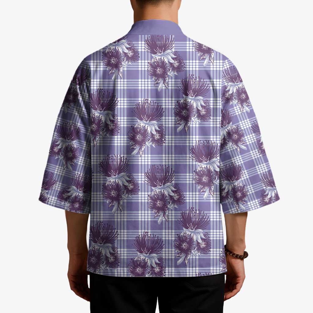 Purple Palaka Hawaii Kimono Hawaiian Lehua Blossoms