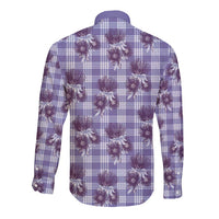 Purple Palaka Hawaii Long Sleeve Button Shirt Hawaiian Lehua Blossoms