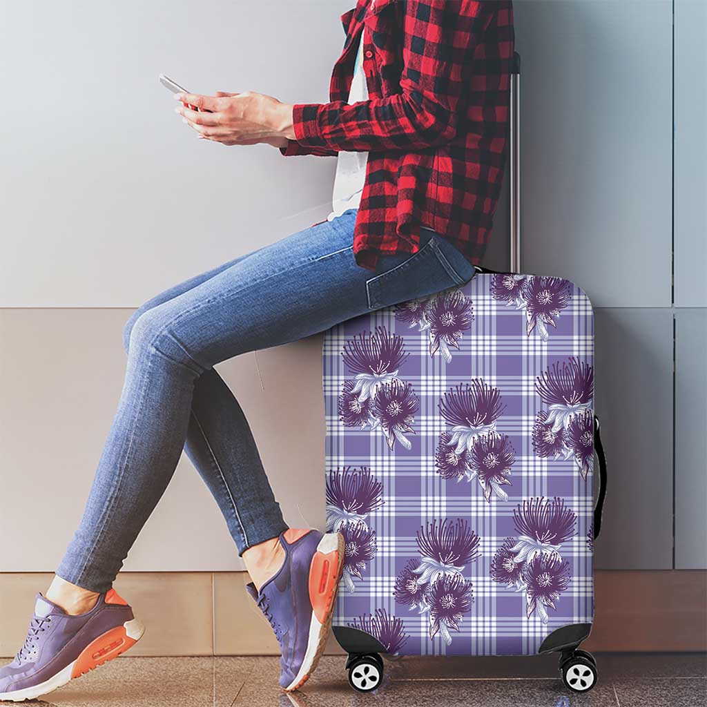 Purple Palaka Hawaii Luggage Cover Hawaiian Lehua Blossoms