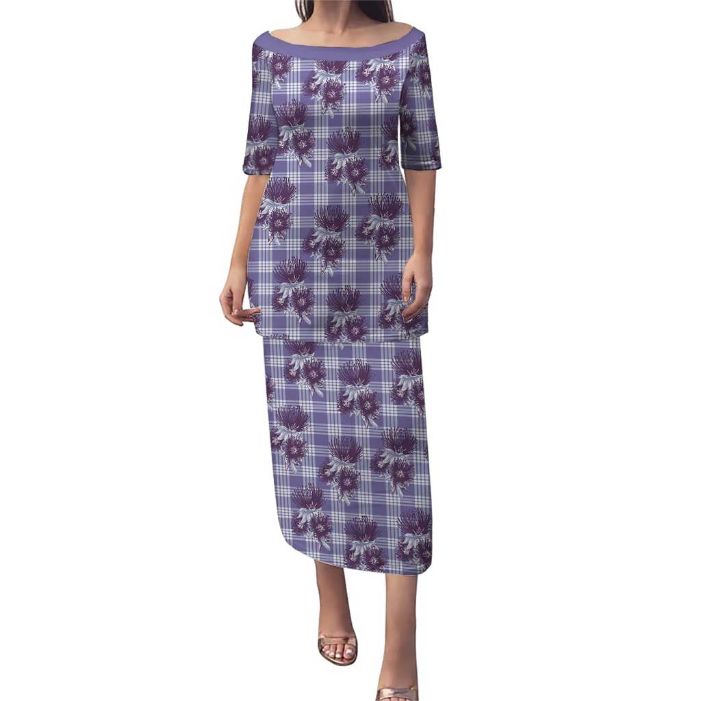 Purple Palaka Hawaii Puletasi Hawaiian Lehua Blossoms LT05 Long Dress Purple - Polynesian Pride