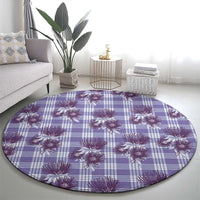 Purple Palaka Hawaii Round Carpet Hawaiian Lehua Blossoms