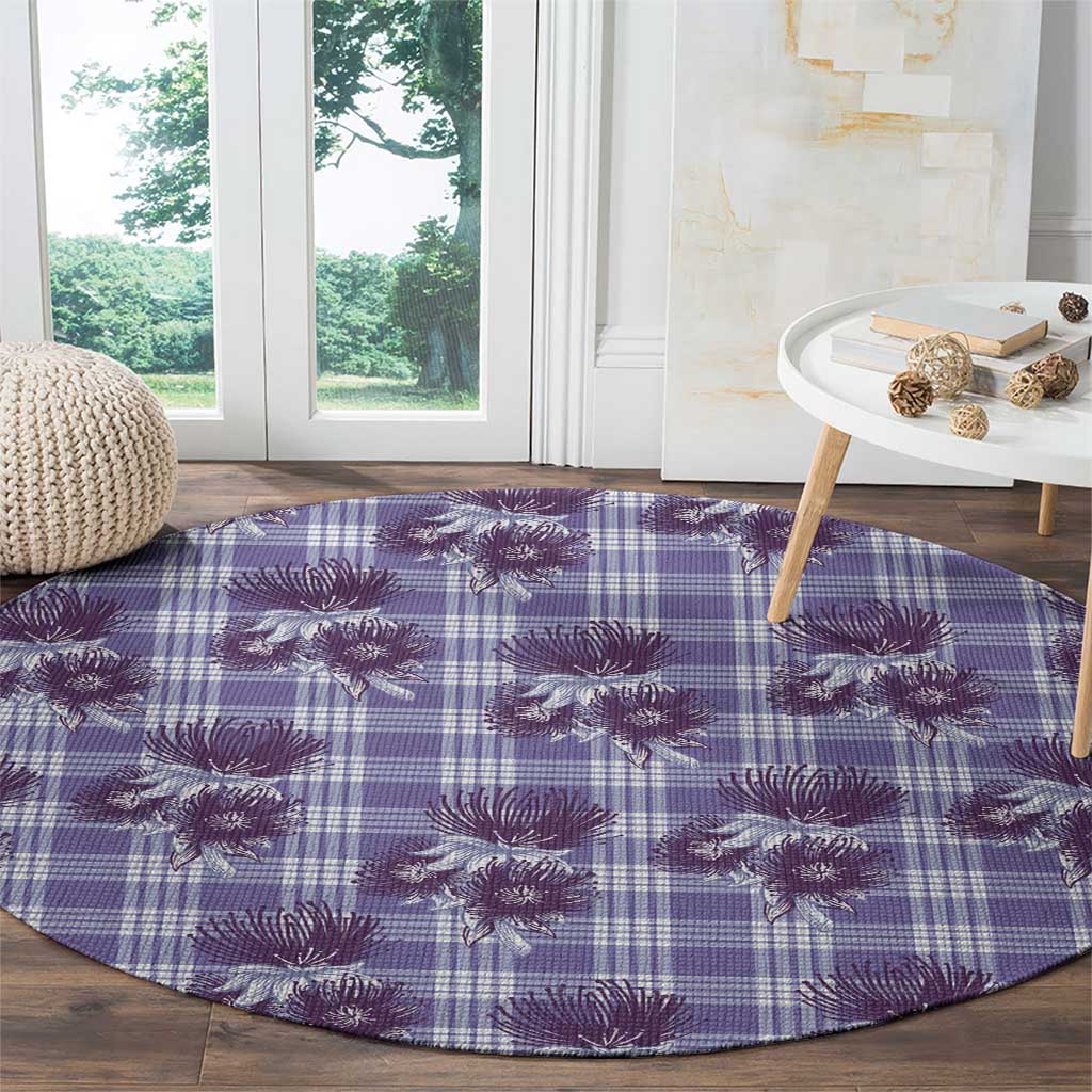 Purple Palaka Hawaii Round Carpet Hawaiian Lehua Blossoms