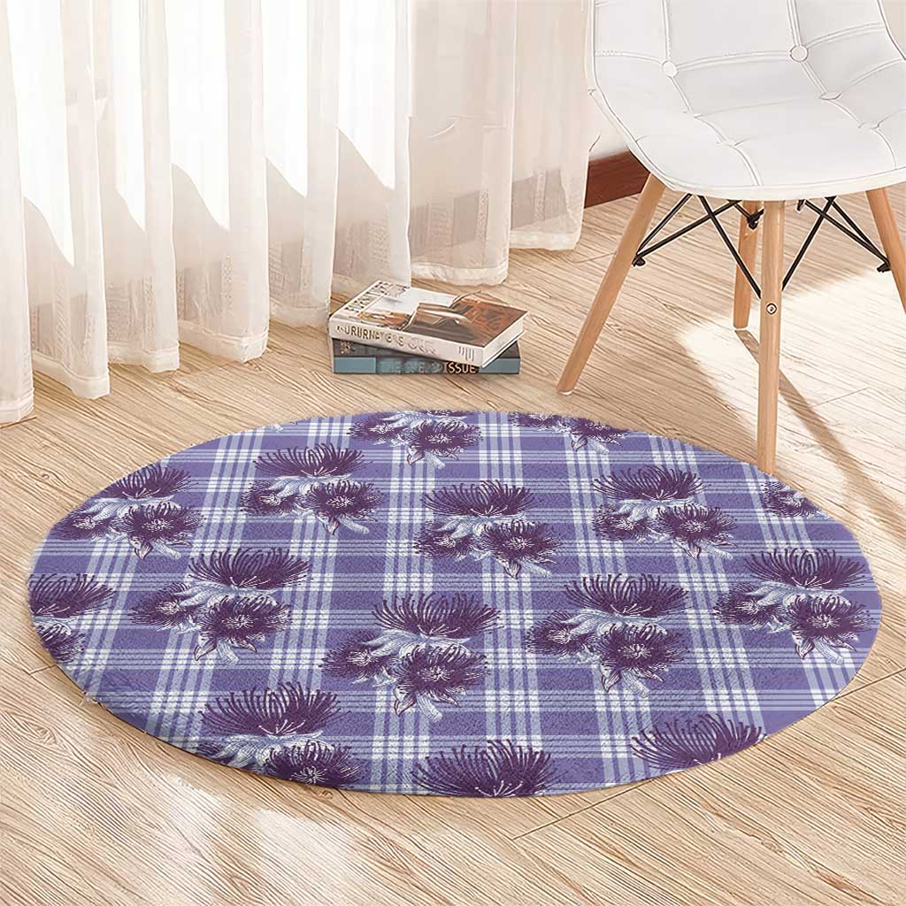 Purple Palaka Hawaii Round Carpet Hawaiian Lehua Blossoms