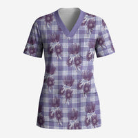 Purple Palaka Hawaii Scrub Top Hawaiian Lehua Blossoms