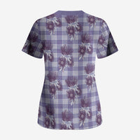 Purple Palaka Hawaii Scrub Top Hawaiian Lehua Blossoms
