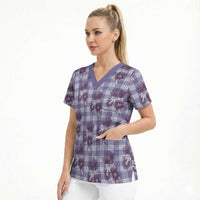Purple Palaka Hawaii Scrub Top Hawaiian Lehua Blossoms