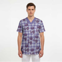 Purple Palaka Hawaii Scrub Top Hawaiian Lehua Blossoms