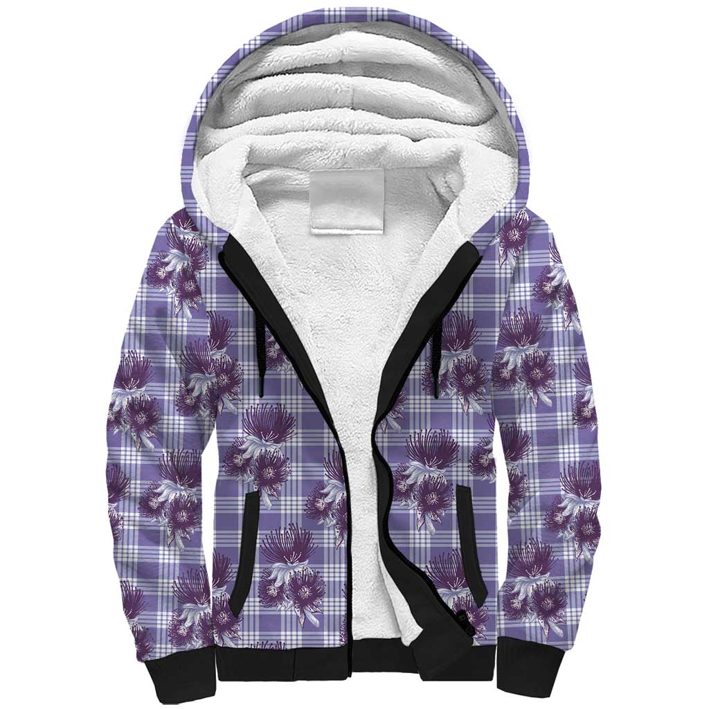 Purple Palaka Hawaii Sherpa Hoodie Hawaiian Lehua Blossoms