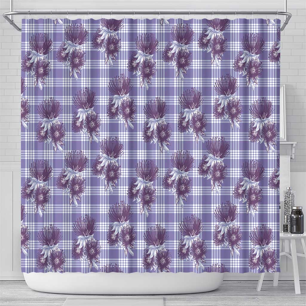 Purple Palaka Hawaii Shower Curtain Hawaiian Lehua Blossoms