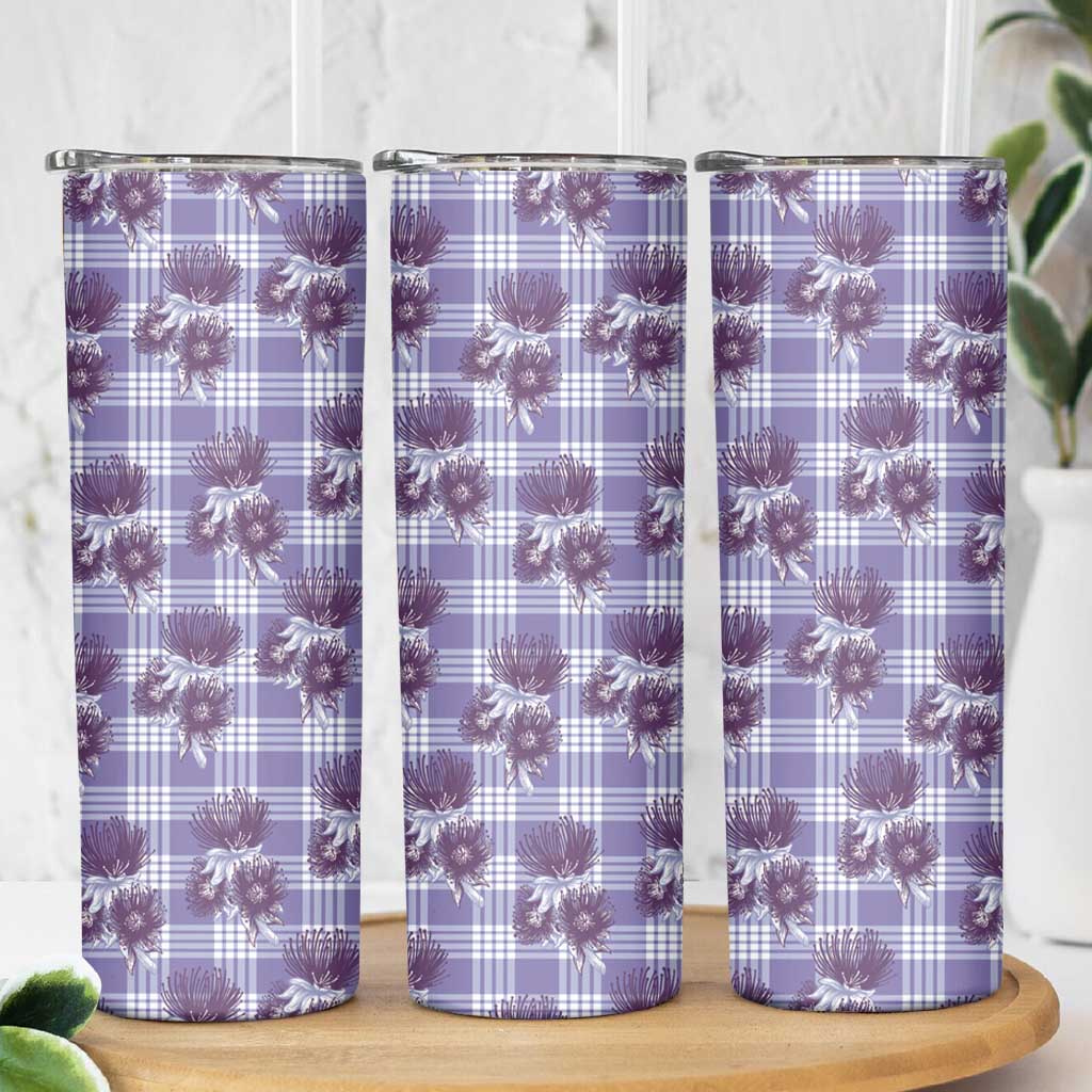 Purple Palaka Hawaii Skinny Tumbler Hawaiian Lehua Blossoms LT05 - Polynesian Pride
