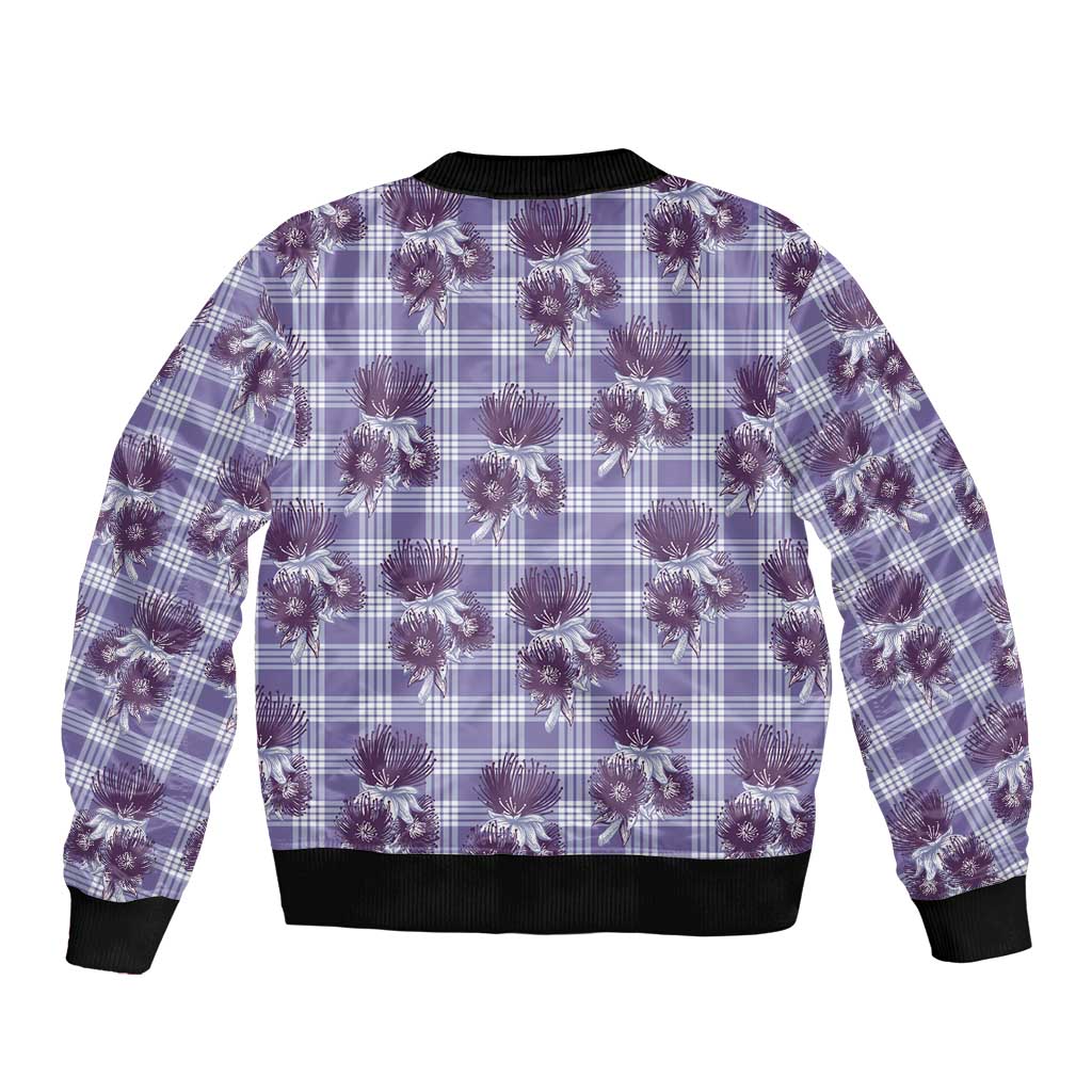 Purple Palaka Hawaii Sleeve Zip Bomber Jacket Hawaiian Lehua Blossoms LT05 - Polynesian Pride