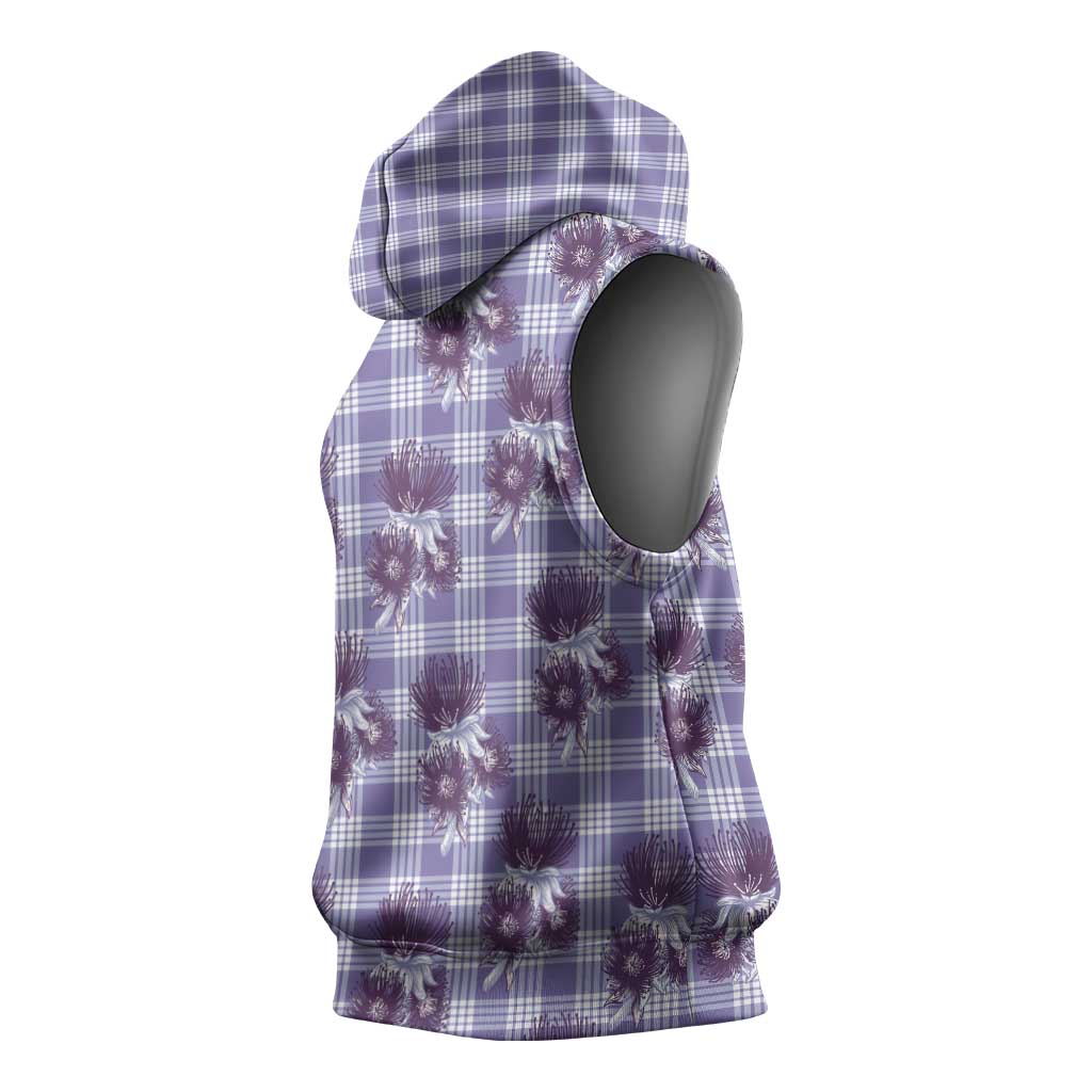 Purple Palaka Hawaii Sleeveless Hoodie Hawaiian Lehua Blossoms