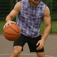 Purple Palaka Hawaii Sleeveless Hoodie Hawaiian Lehua Blossoms