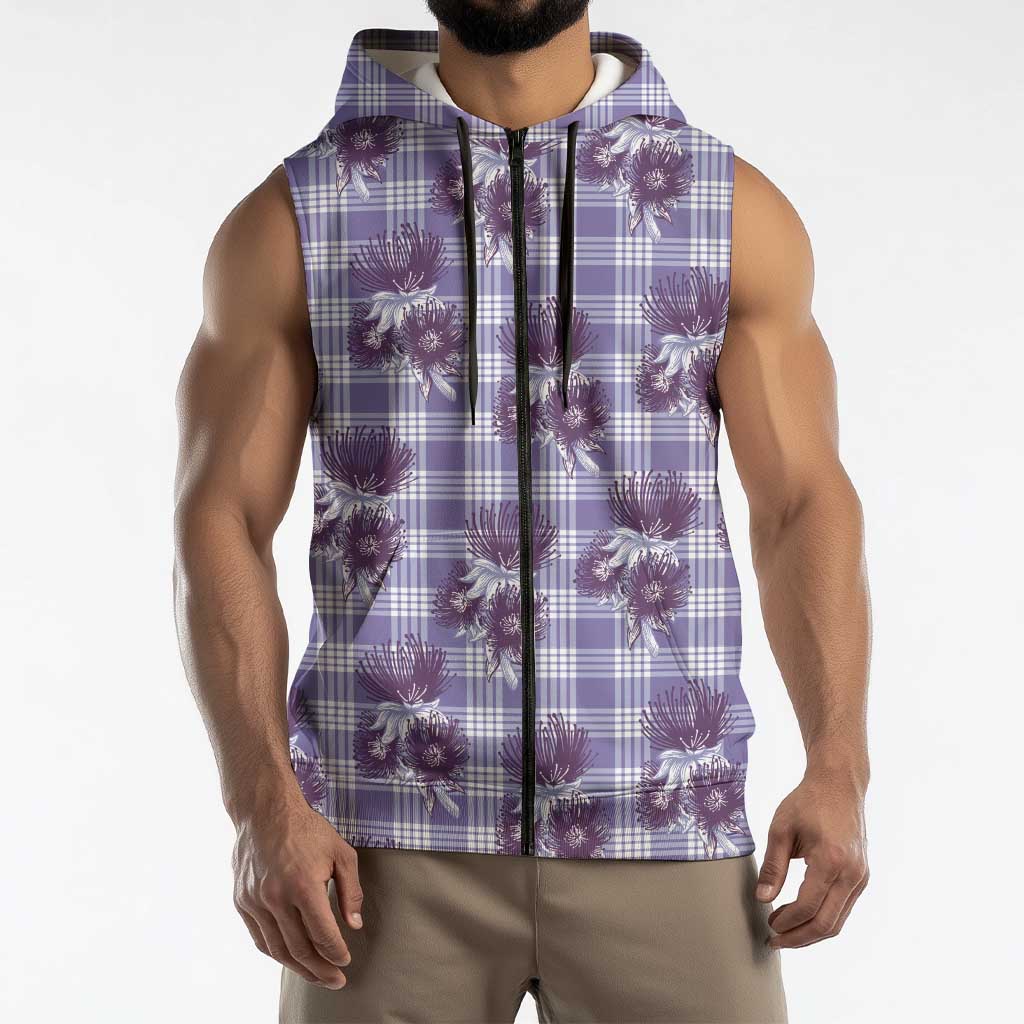 Purple Palaka Hawaii Sleeveless Zip Hoodie Hawaiian Lehua Blossoms LT05 - Polynesian Pride