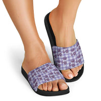 Purple Palaka Hawaii Slide Sandals Hawaiian Lehua Blossoms