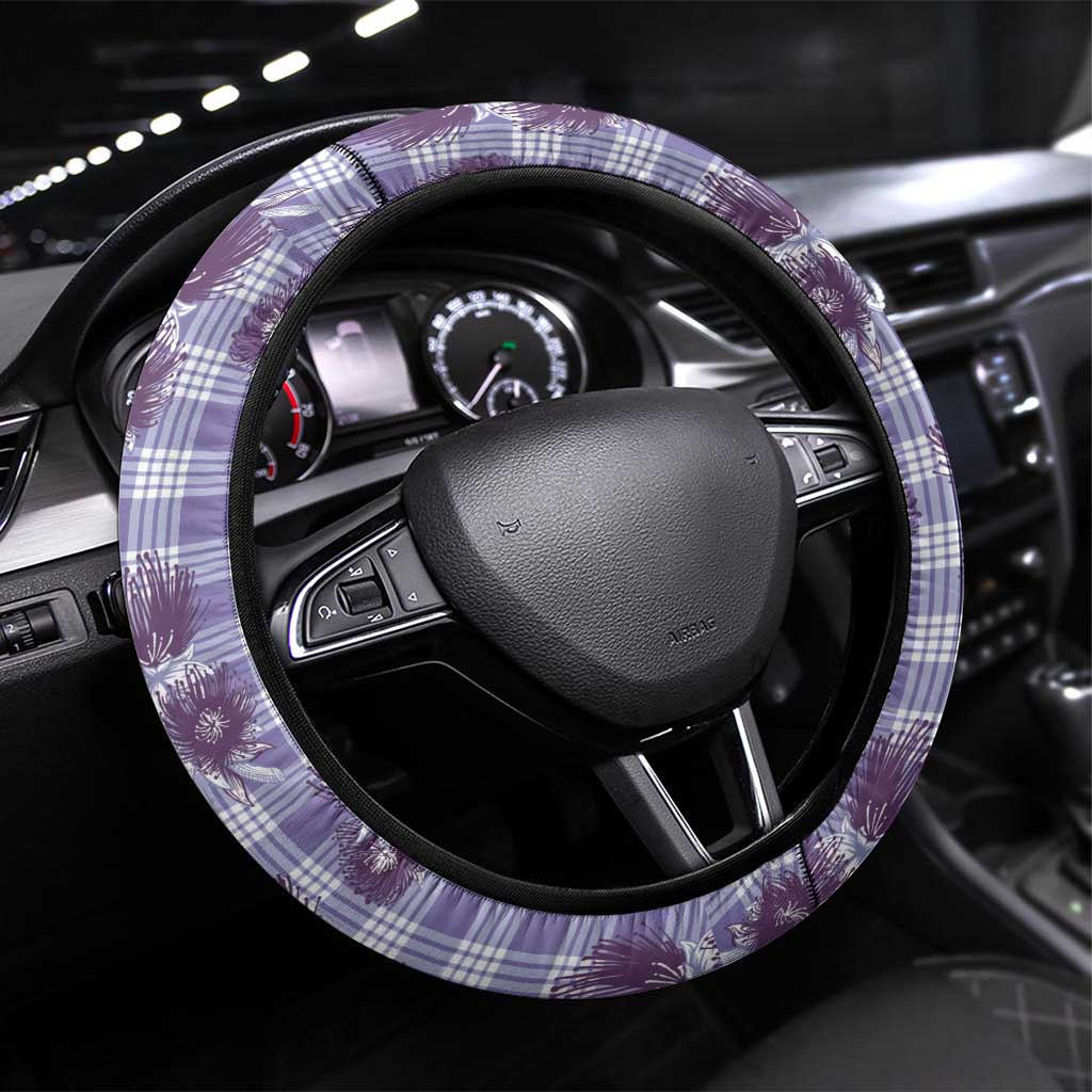 Purple Palaka Hawaii Steering Wheel Cover Hawaiian Lehua Blossoms LT05 Universal Fit Purple - Polynesian Pride