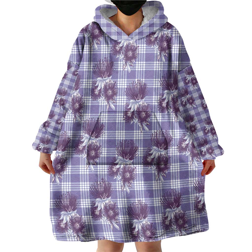 Purple Palaka Hawaii Wearable Blanket Hoodie Hawaiian Lehua Blossoms LT05 - Polynesian Pride