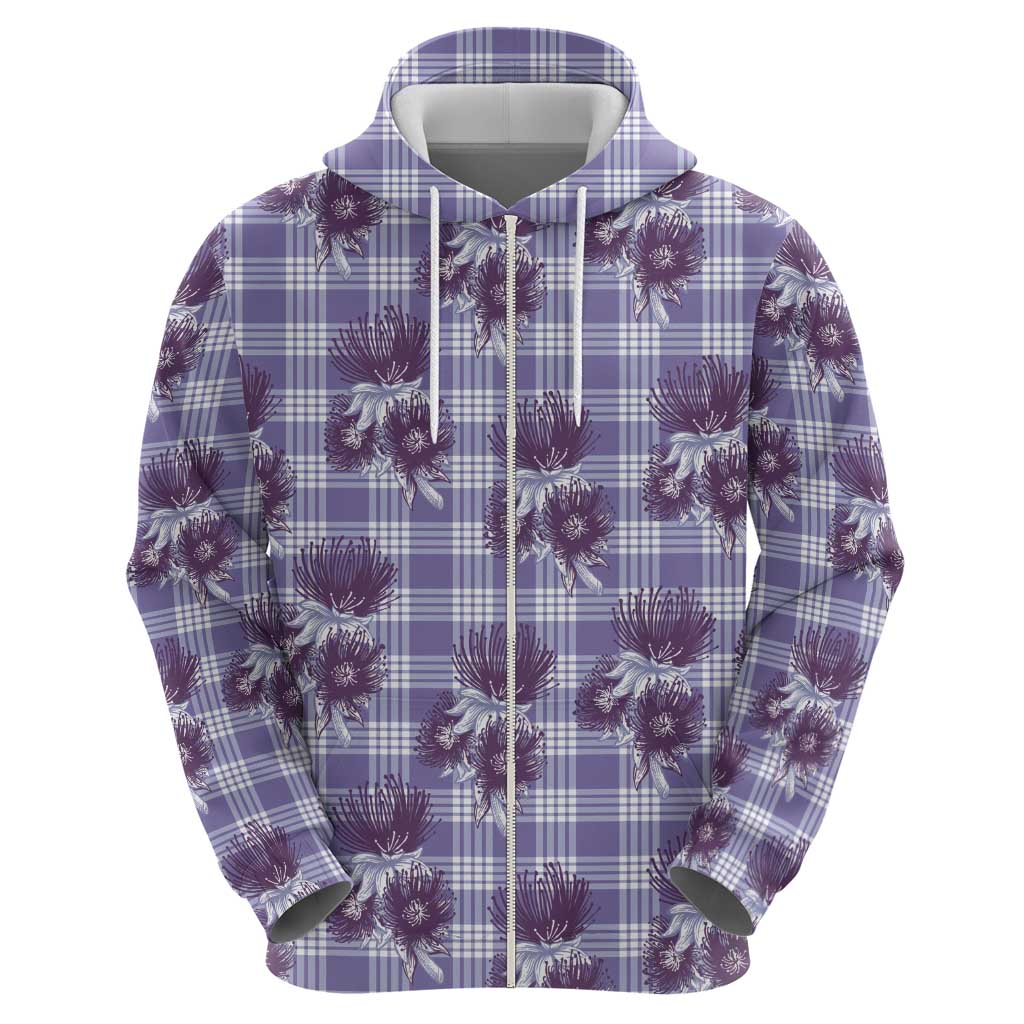 Purple Palaka Hawaii Zip Hoodie Hawaiian Lehua Blossoms