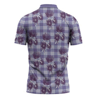 Purple Palaka Hawaii Zipper Polo Shirt Hawaiian Lehua Blossoms