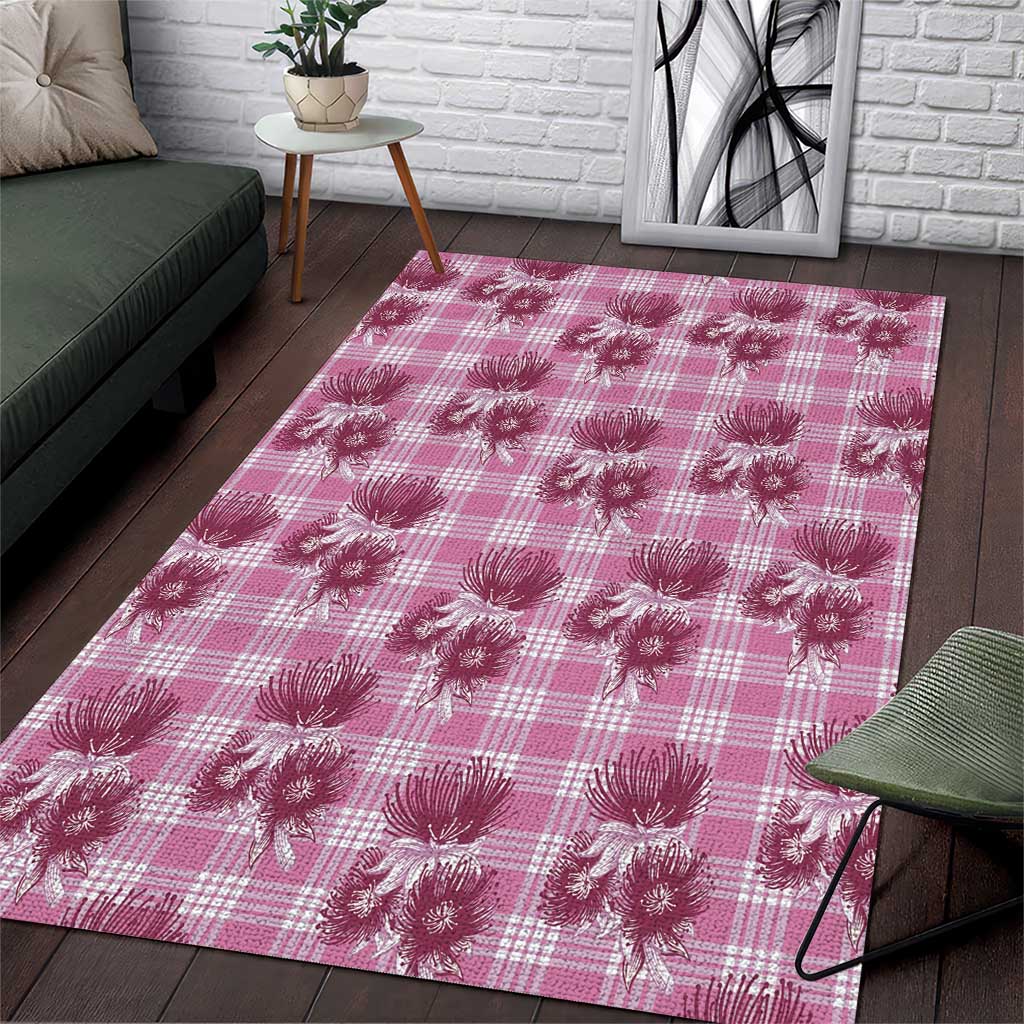 Pink Palaka Hawaii Area Rug Hawaiian Lehua Blossoms