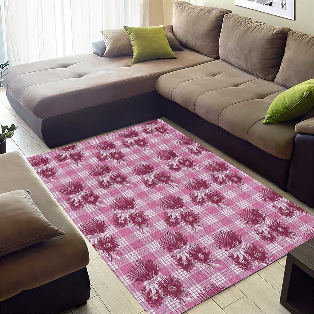 Pink Palaka Hawaii Area Rug Hawaiian Lehua Blossoms