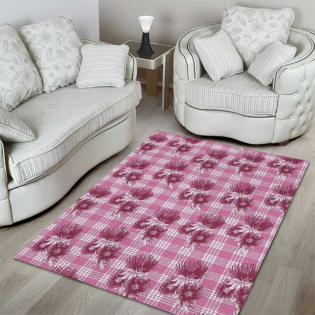 Pink Palaka Hawaii Area Rug Hawaiian Lehua Blossoms