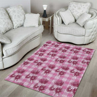 Pink Palaka Hawaii Area Rug Hawaiian Lehua Blossoms