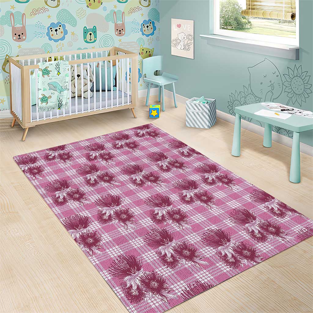Pink Palaka Hawaii Area Rug Hawaiian Lehua Blossoms