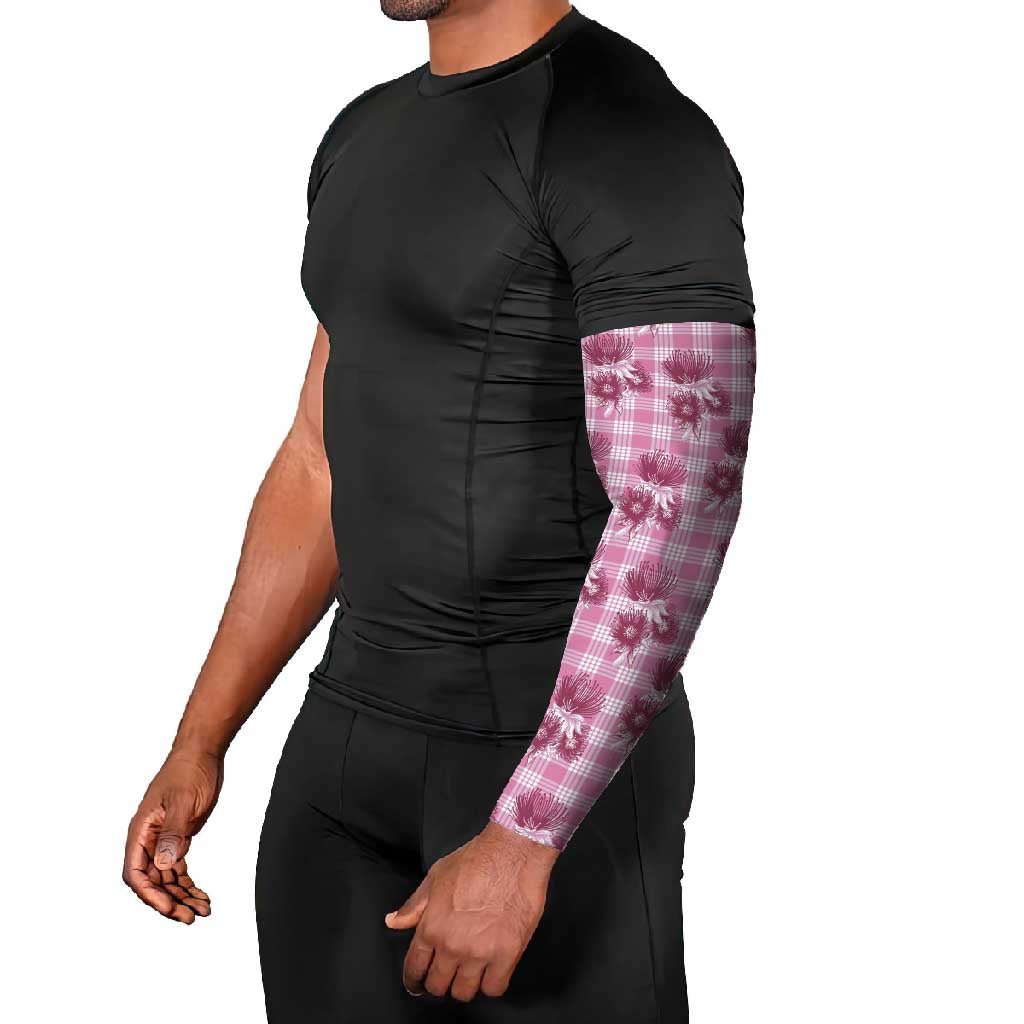 Pink Palaka Hawaii Arm Sleeves Hawaiian Lehua Blossoms