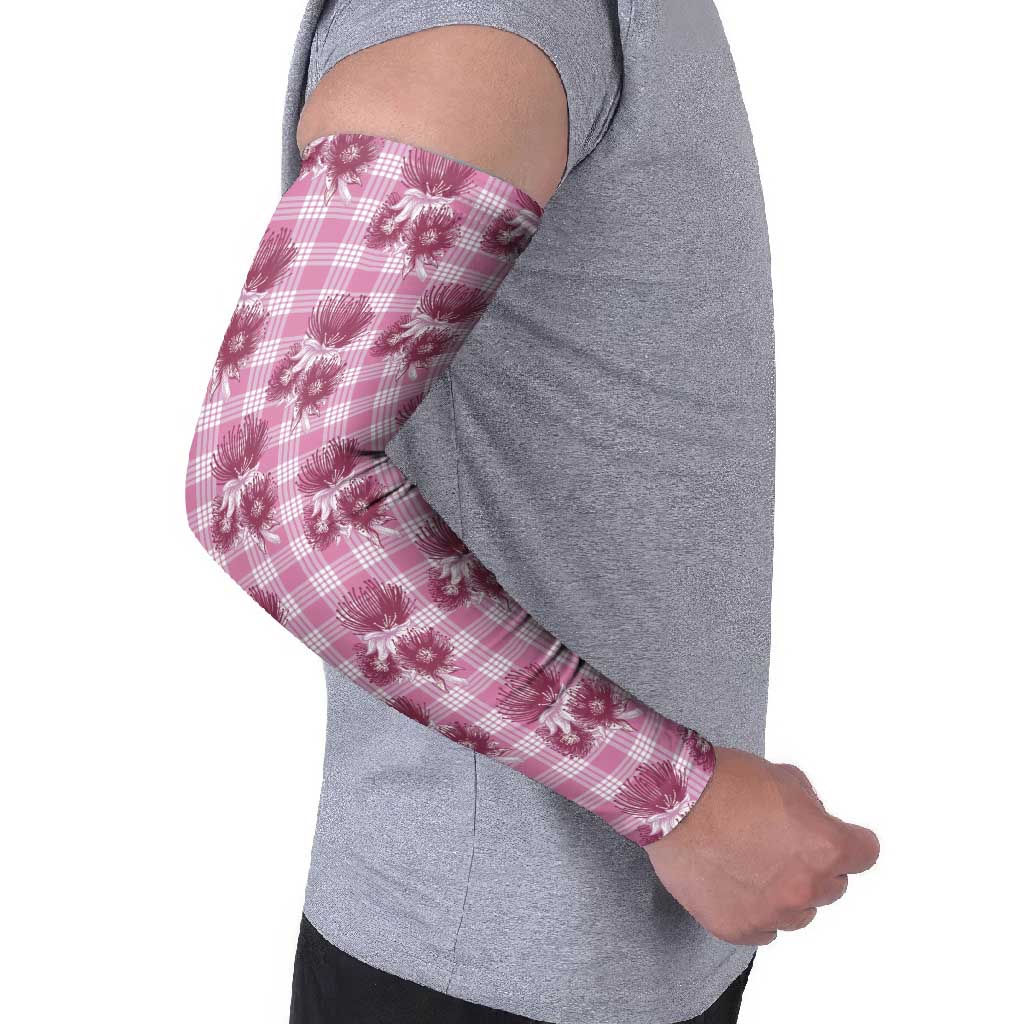 Pink Palaka Hawaii Arm Sleeves Hawaiian Lehua Blossoms