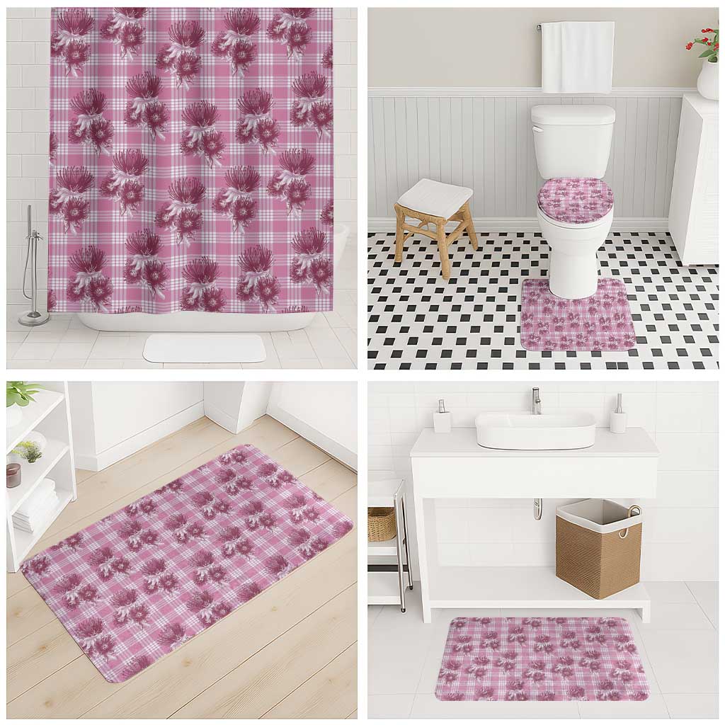 Pink Palaka Hawaii Bathroom Set Hawaiian Lehua Blossoms