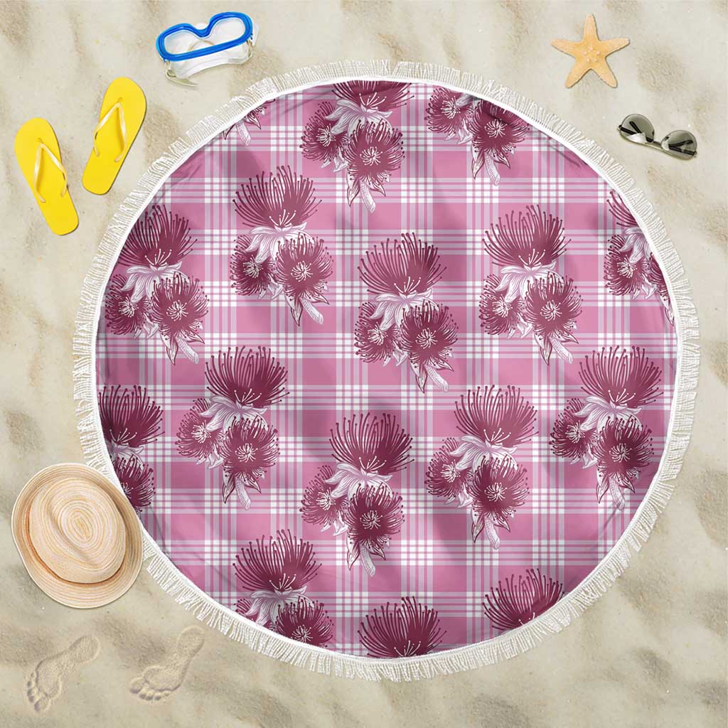 Pink Palaka Hawaii Beach Blanket Hawaiian Lehua Blossoms LT05 One Size 150cm Pink - Polynesian Pride