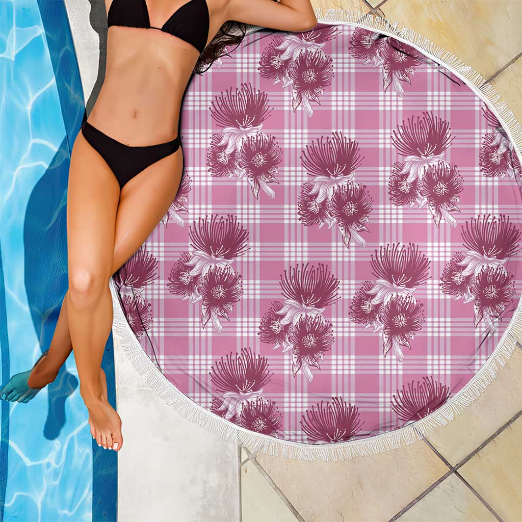 Pink Palaka Hawaii Beach Blanket Hawaiian Lehua Blossoms