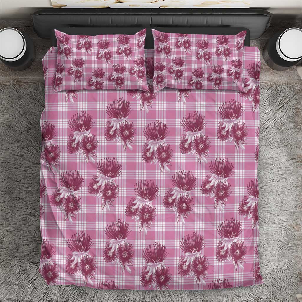 Pink Palaka Hawaii Bedding Set Hawaiian Lehua Blossoms