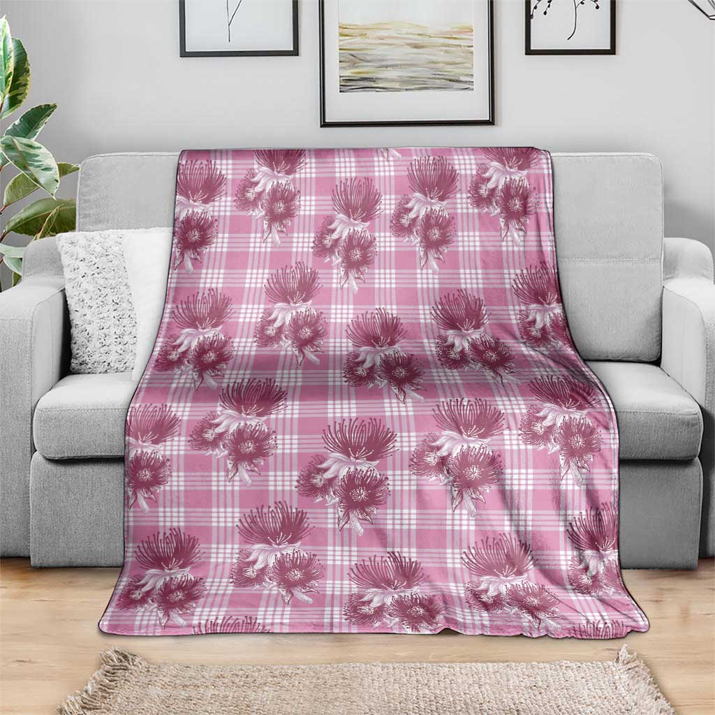 Pink Palaka Hawaii Blanket Hawaiian Lehua Blossoms