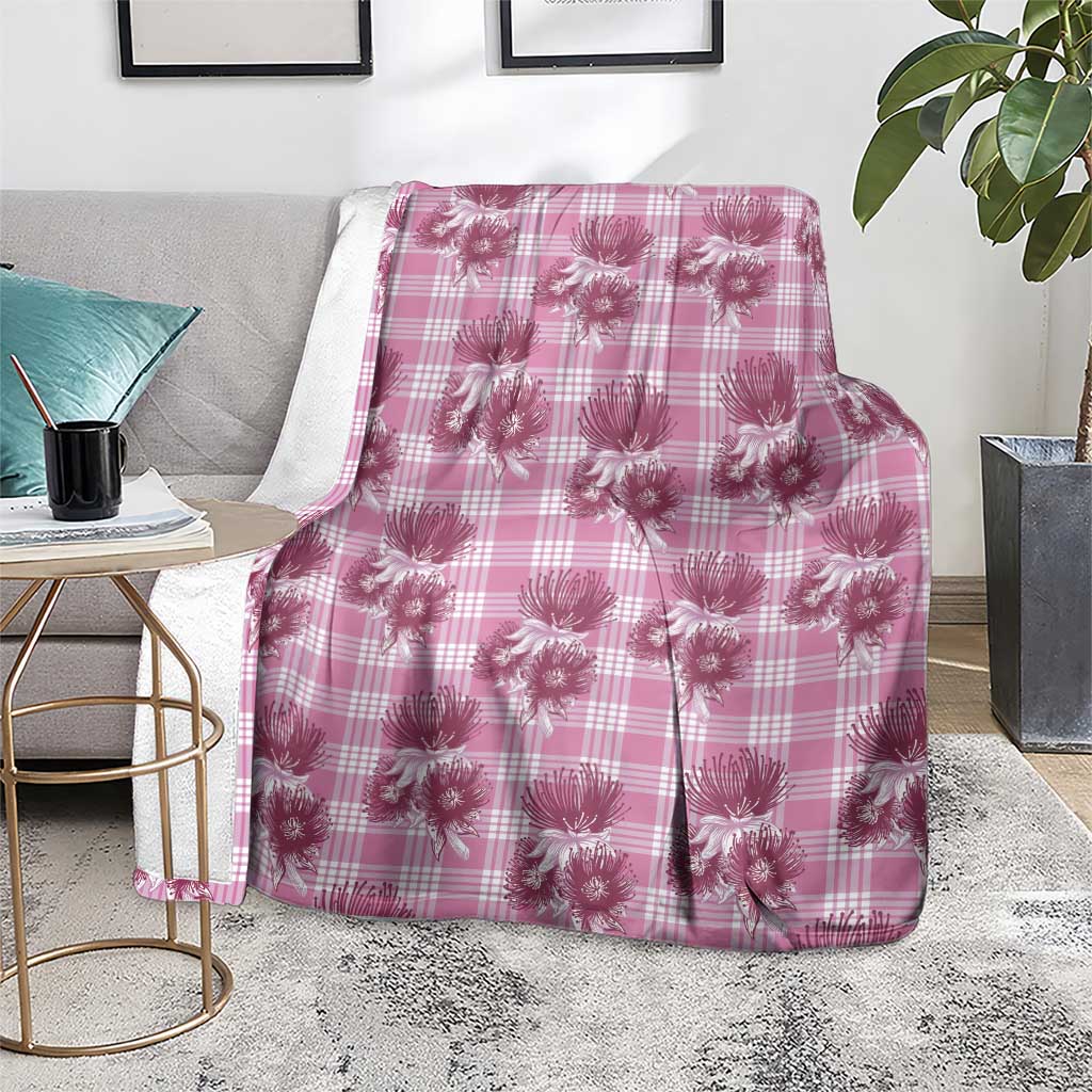Pink Palaka Hawaii Blanket Hawaiian Lehua Blossoms